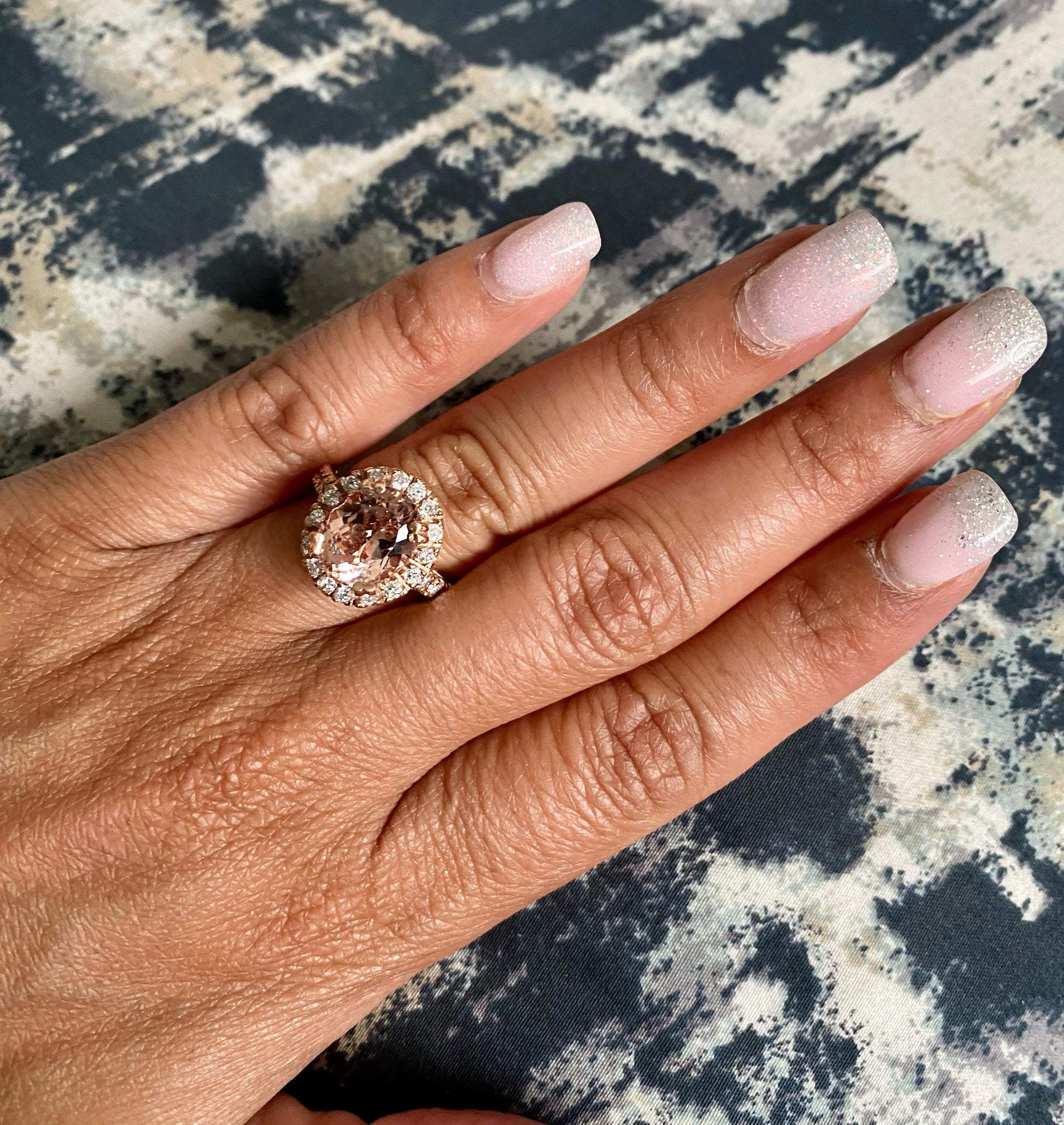 4.41 Carat Morganite Diamond 14 Karat Rose Engagement Ring