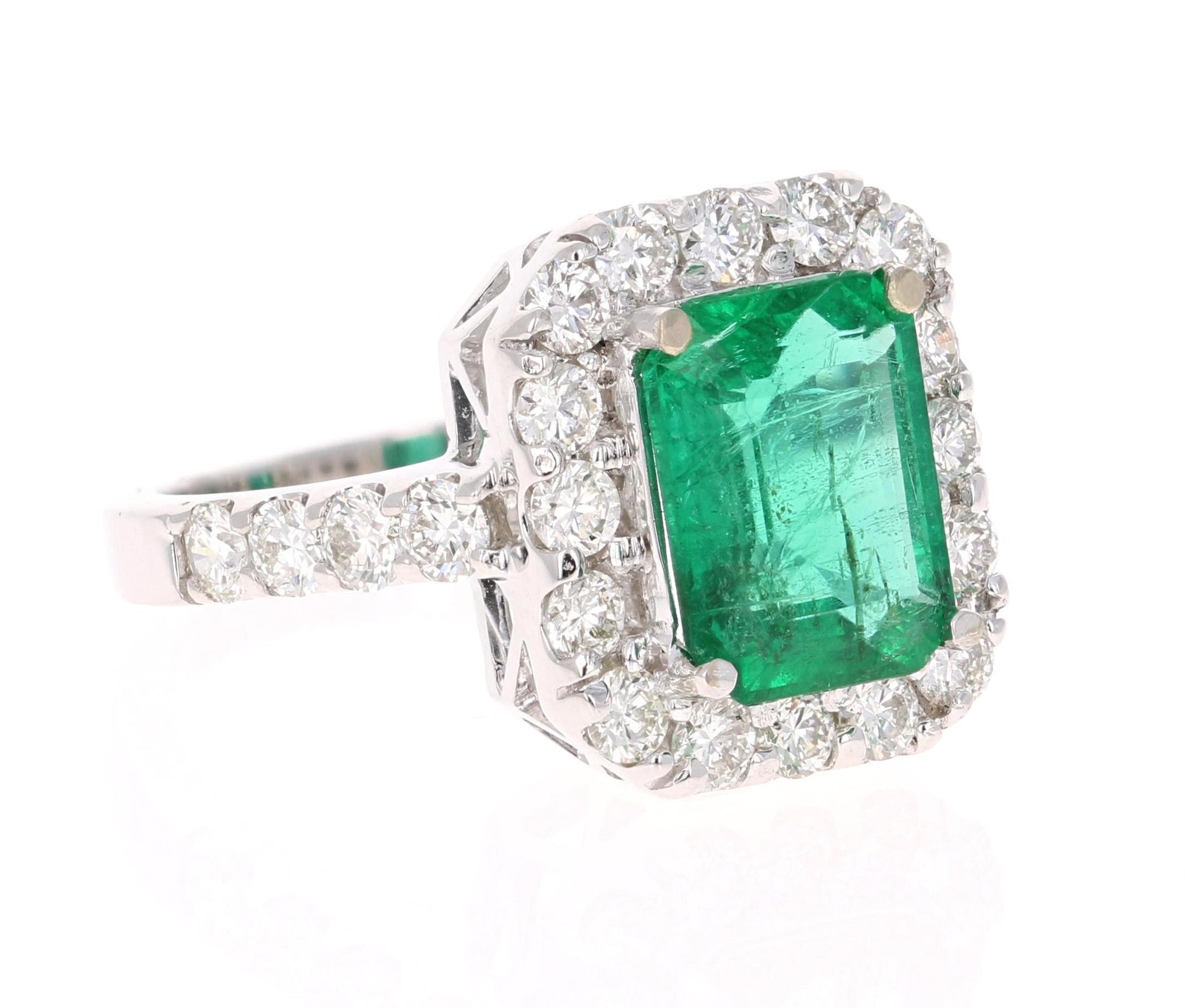 4.42 Carat Emerald Diamond White Gold Engagement Ring