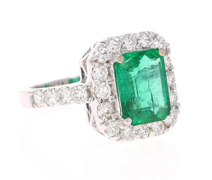 4.42 Carat Emerald Diamond White Gold Engagement Ring