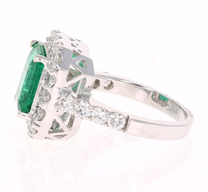 4.42 Carat Emerald Diamond White Gold Engagement Ring