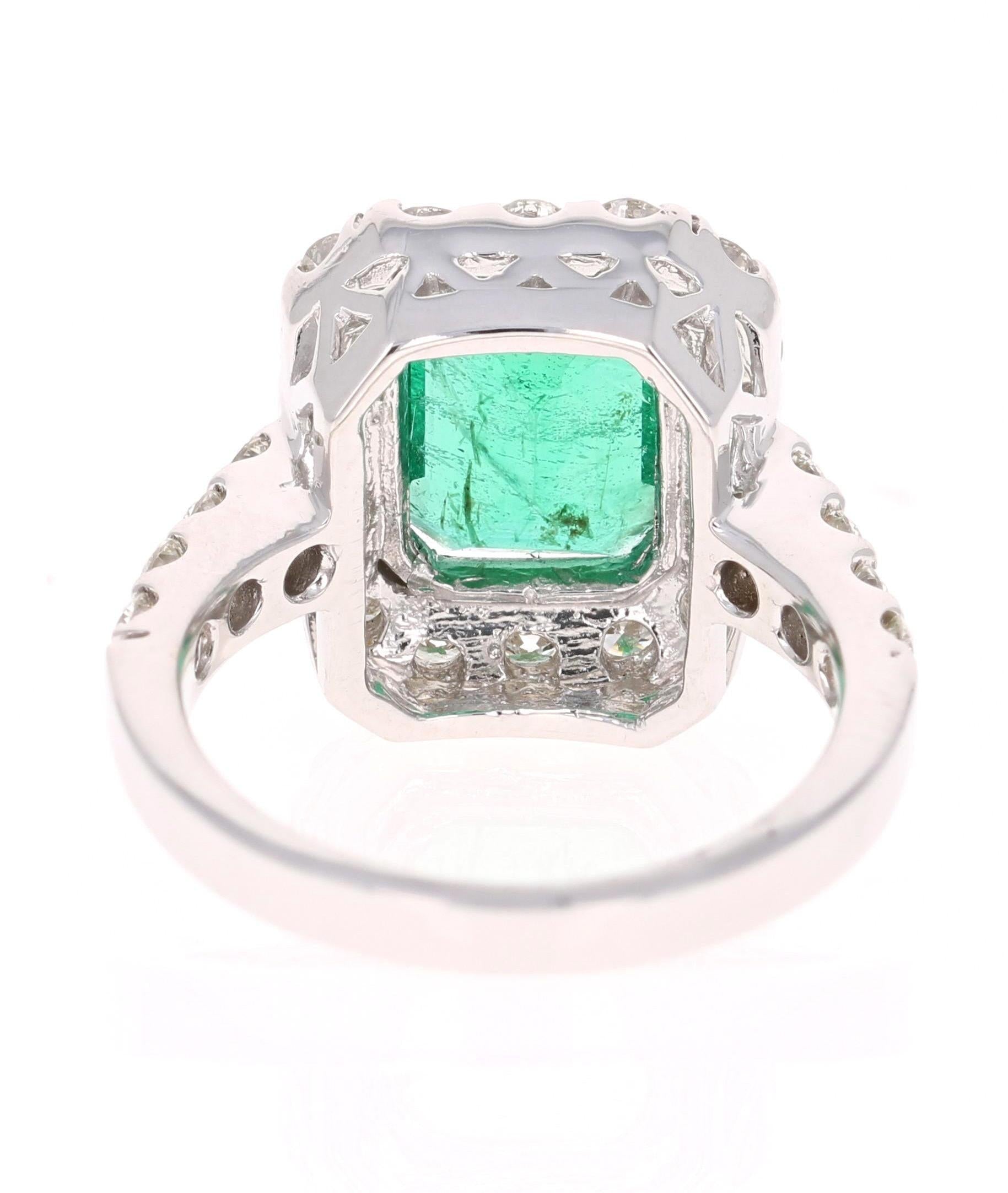 4.42 Carat Emerald Diamond White Gold Engagement Ring