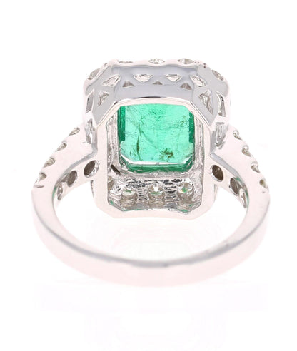4.42 Carat Emerald Diamond White Gold Engagement Ring