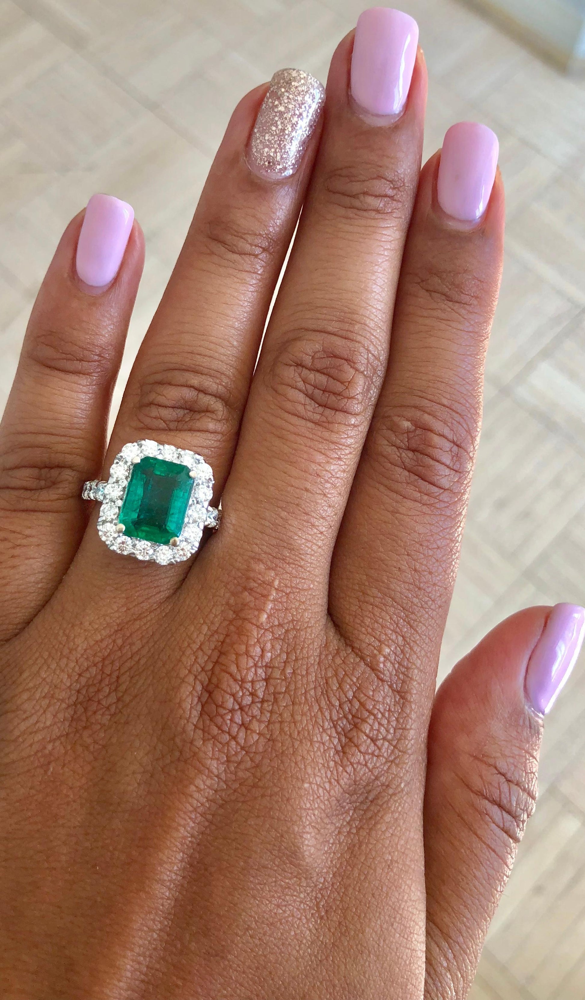 4.42 Carat Emerald Diamond White Gold Engagement Ring