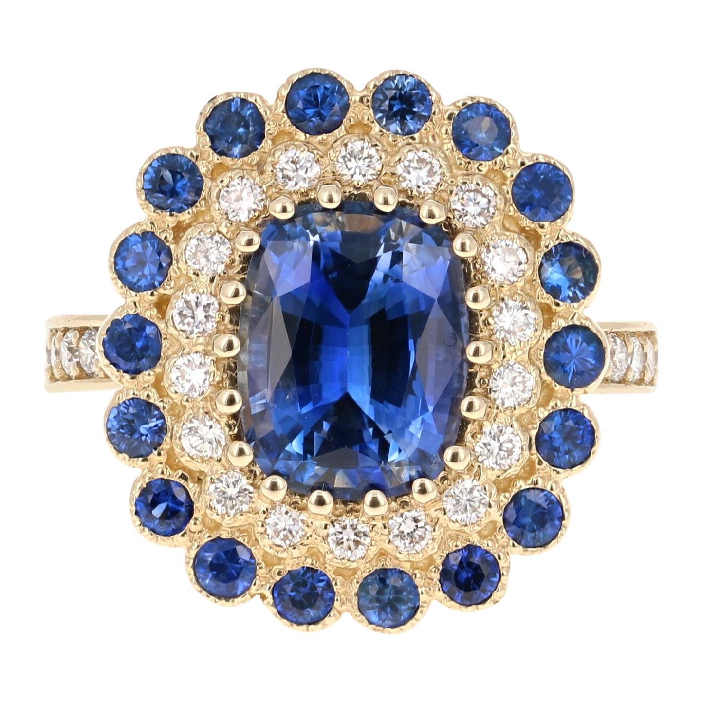 4.46 Carat Blue Sapphire Diamond 14 Karat Yellow Gold Ring