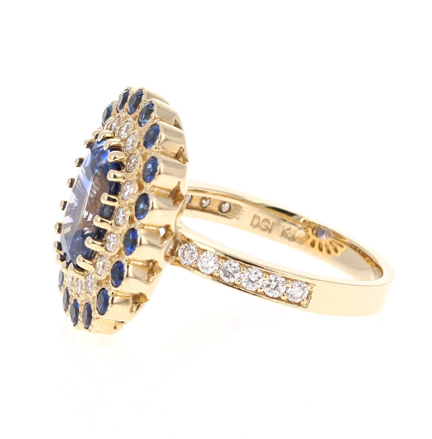 4.46 Carat Blue Sapphire Diamond 14 Karat Yellow Gold Ring