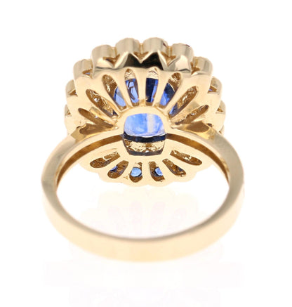 4.46 Carat Blue Sapphire Diamond 14 Karat Yellow Gold Ring