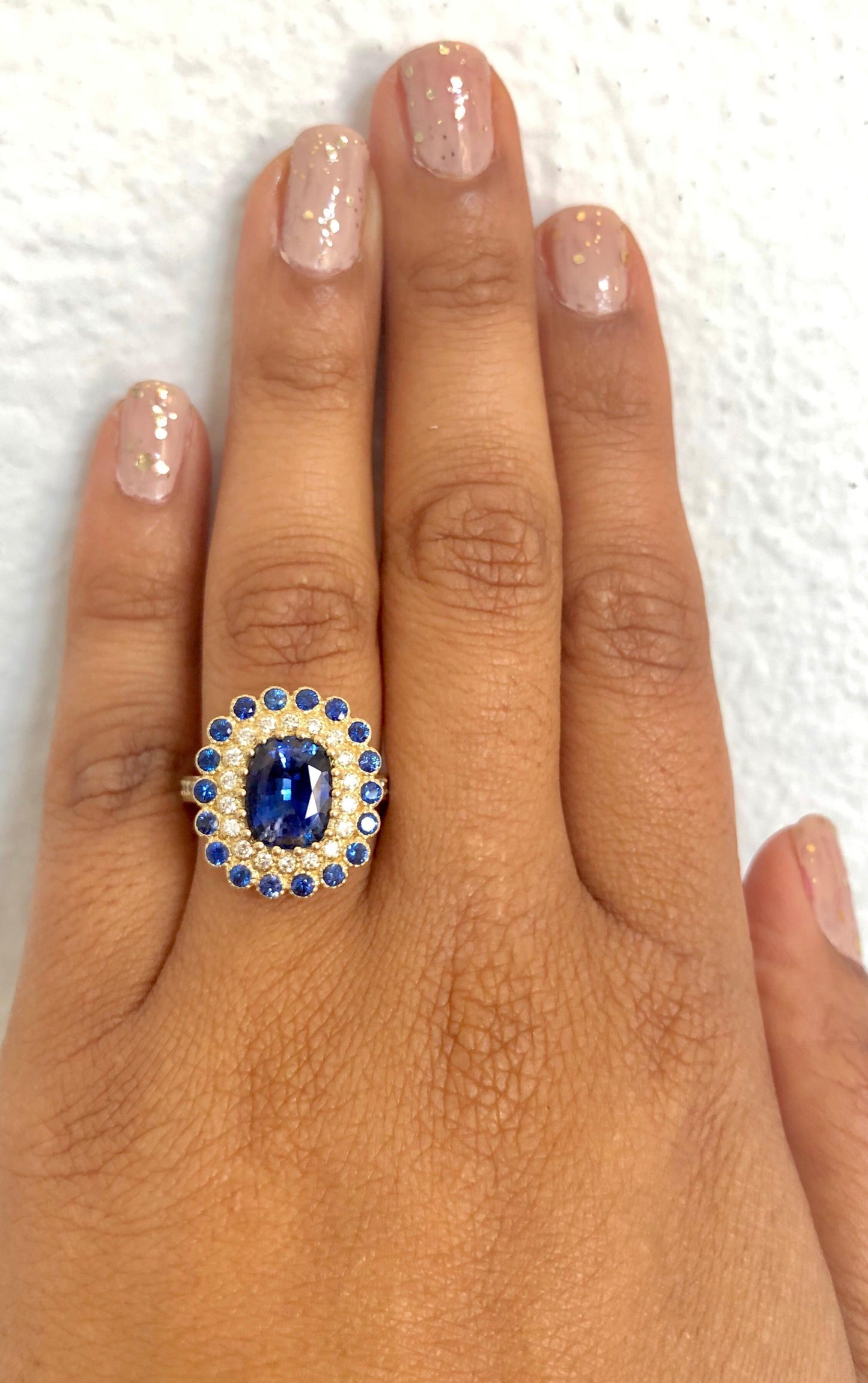 4.46 Carat Blue Sapphire Diamond 14 Karat Yellow Gold Ring
