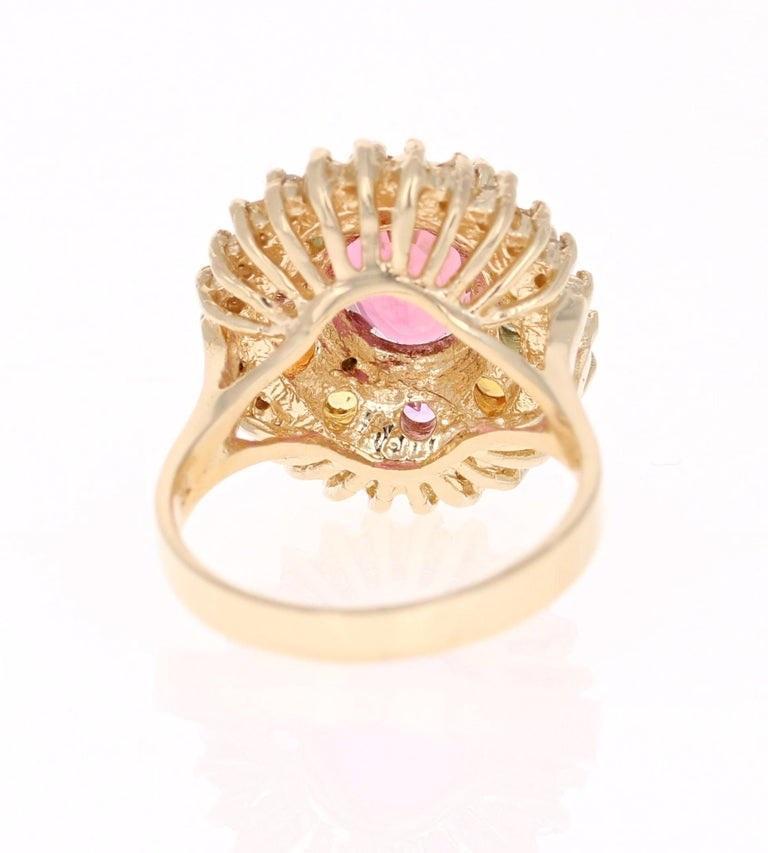 4.53 Carat Tourmaline Sapphire Diamond Yellow Gold Cluster Ring
