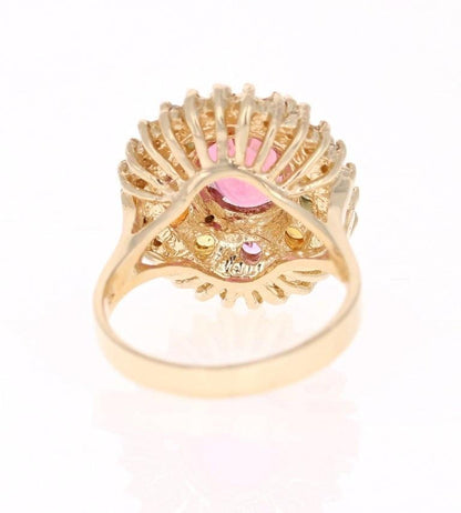 4.53 Carat Tourmaline Sapphire Diamond Yellow Gold Cluster Ring