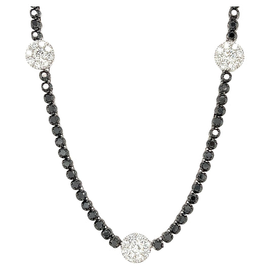 4.55 Carat Black Diamond White Diamond 14 Karat White Gold Necklace