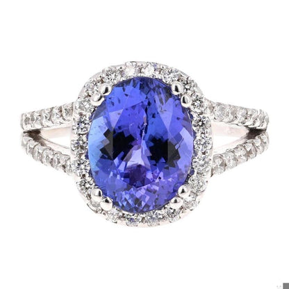 4.55 Carat Tanzanite Diamond 14 Karat White Gold Cocktail Ring