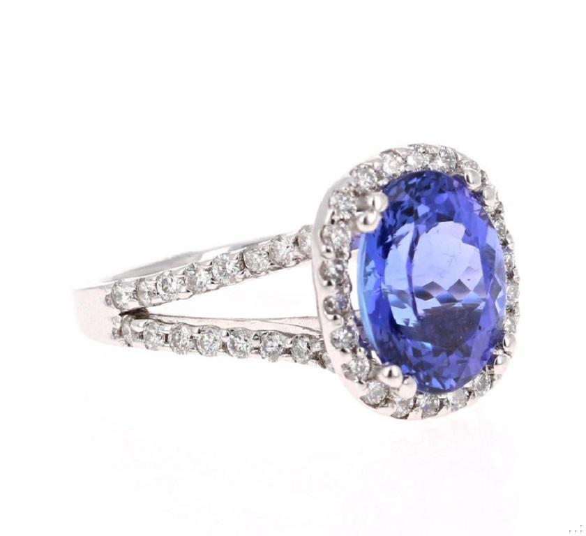 4.55 Carat Tanzanite Diamond 14 Karat White Gold Cocktail Ring