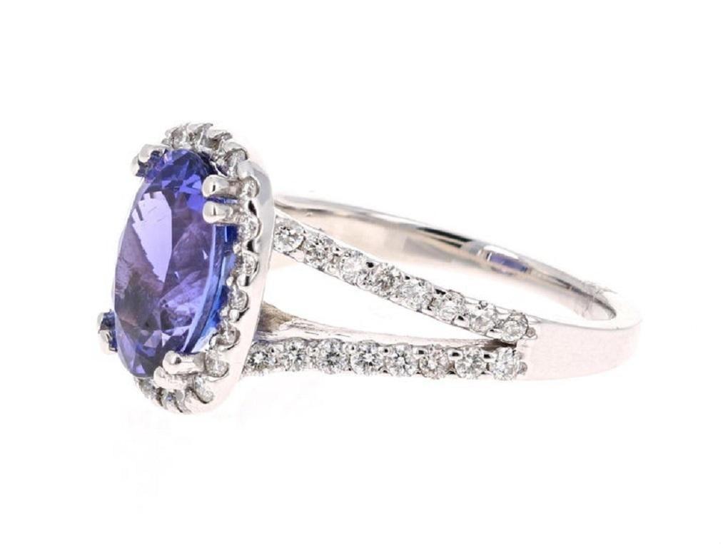 4.55 Carat Tanzanite Diamond 14 Karat White Gold Cocktail Ring