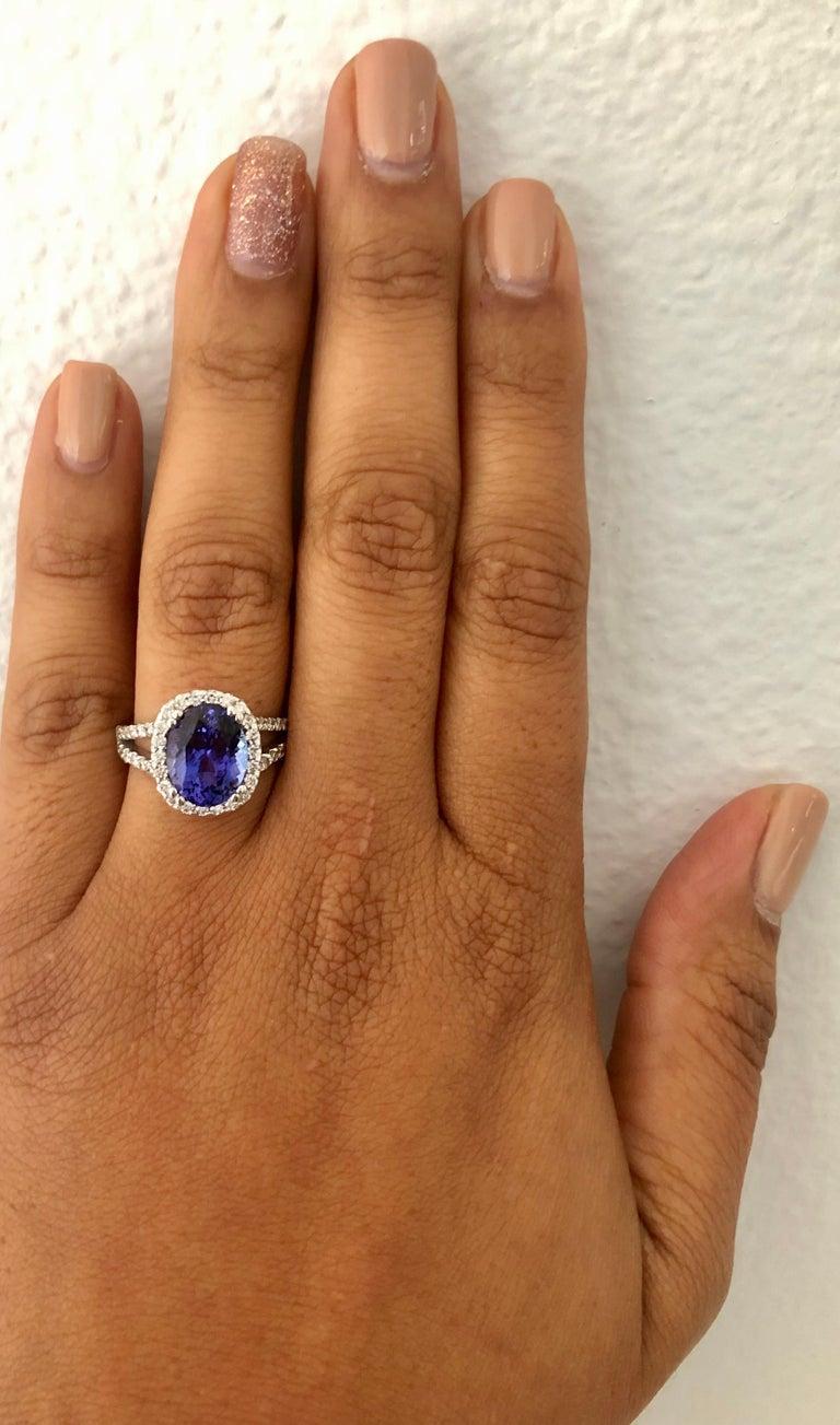 4.55 Carat Tanzanite Diamond 14 Karat White Gold Cocktail Ring