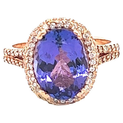 4.57 Carat Tanzanite Diamond 14 Karat Rose Gold Ring