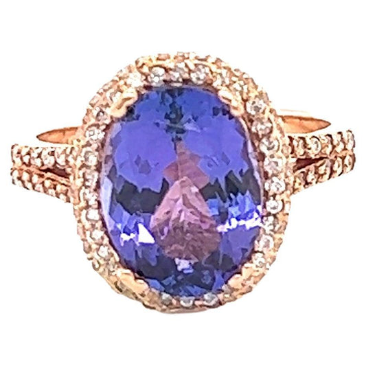 4.57 Carat Tanzanite Diamond 14 Karat Rose Gold Ring