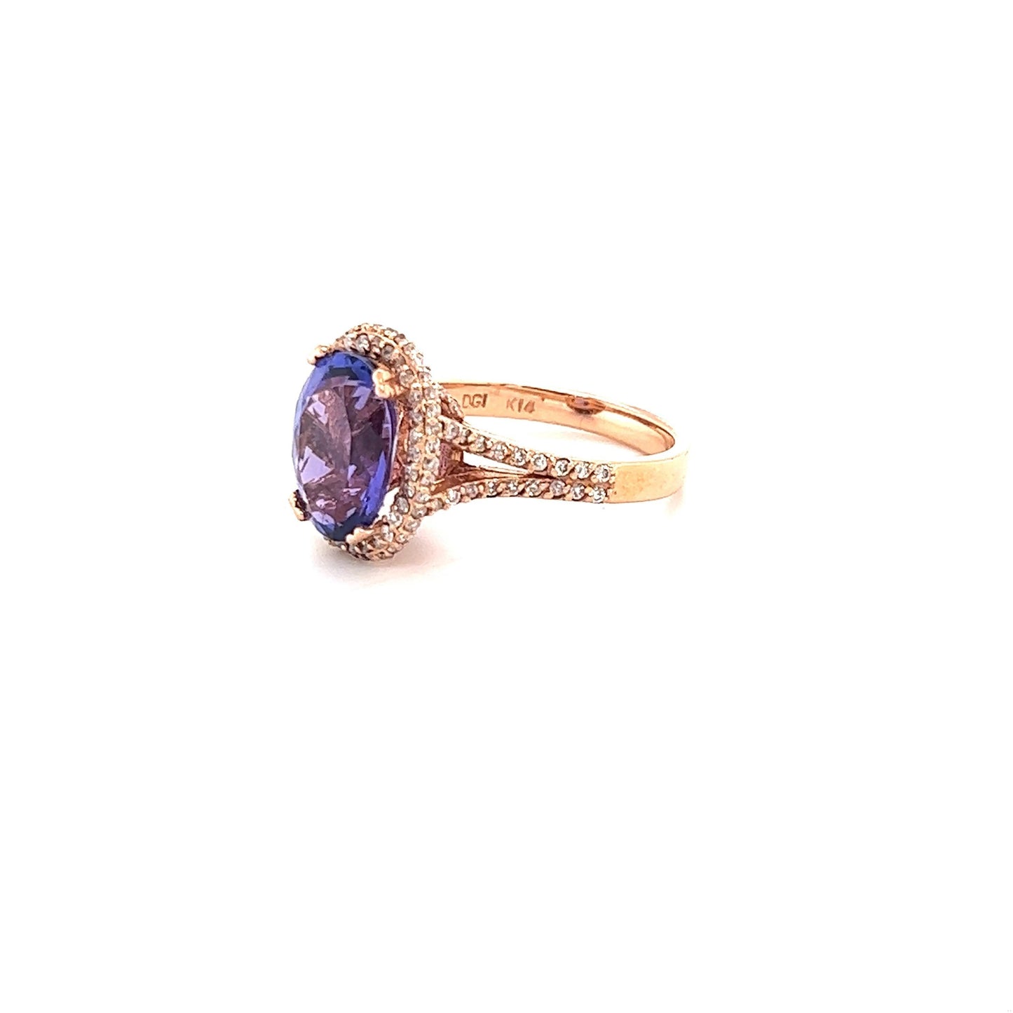4.57 Carat Tanzanite Diamond 14 Karat Rose Gold Ring