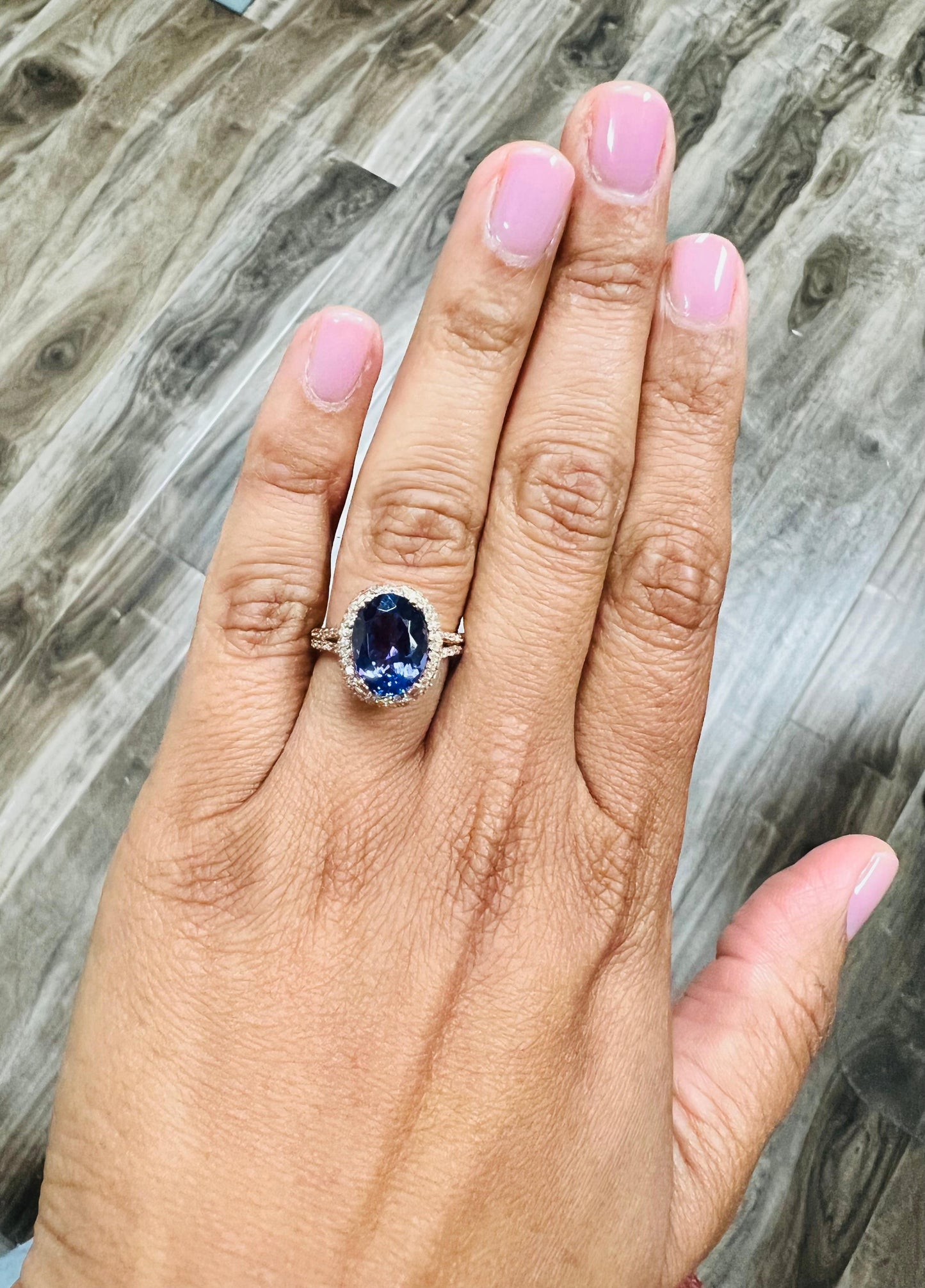 4.57 Carat Tanzanite Diamond 14 Karat Rose Gold Ring
