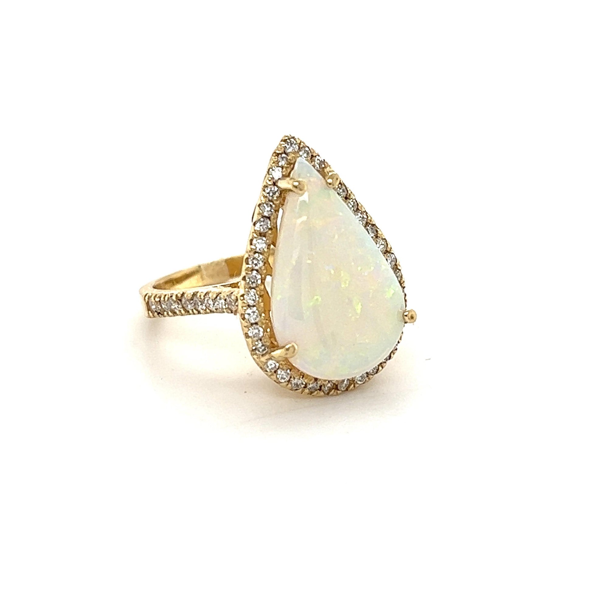 4.60 Carat Pear Cut Opal Diamond Yellow Gold Ring