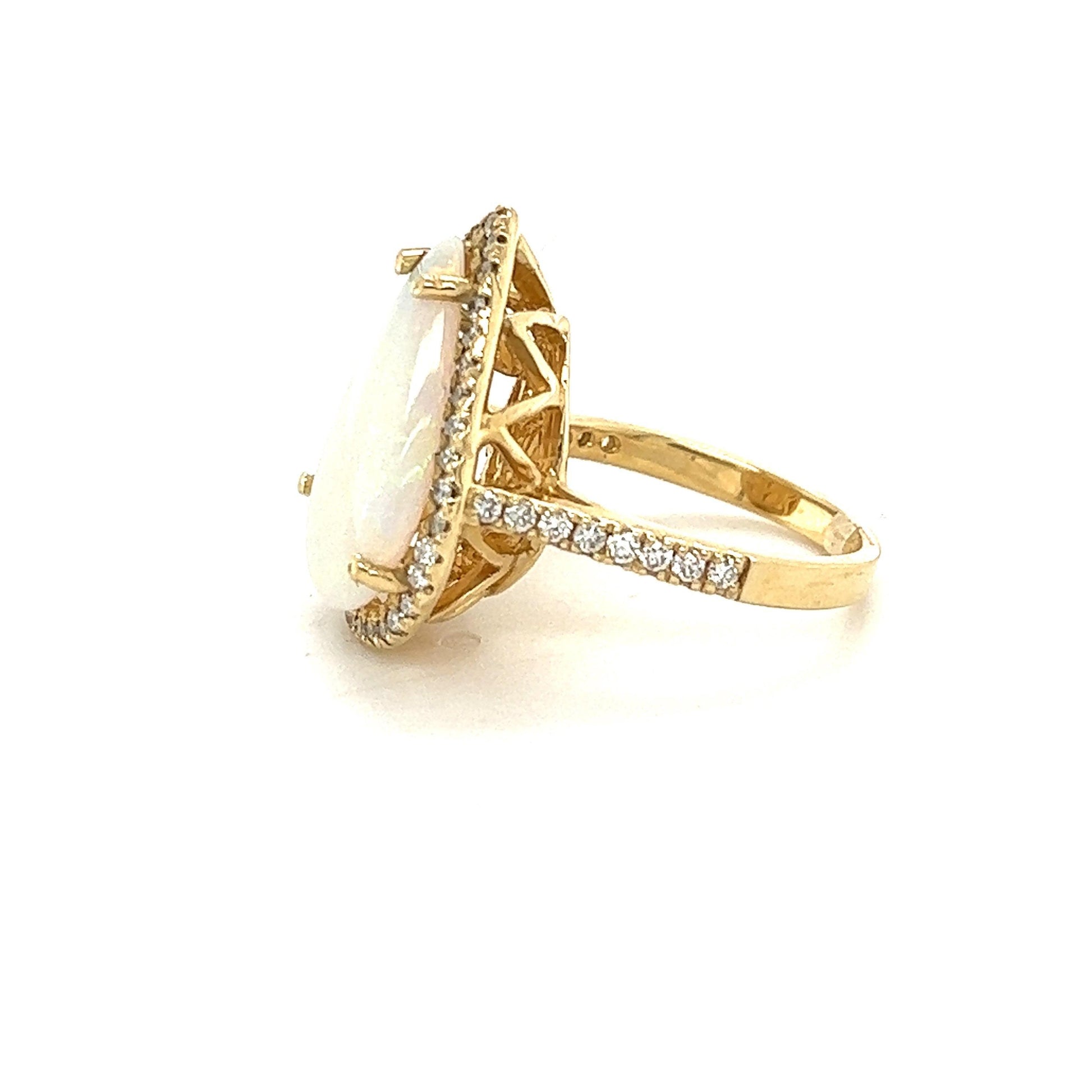 4.60 Carat Pear Cut Opal Diamond Yellow Gold Ring