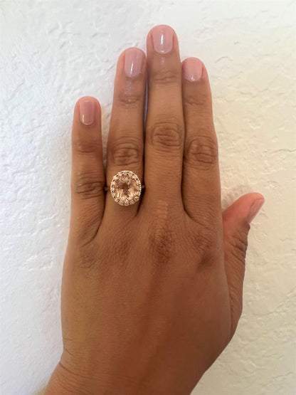 4.68 Carat Morganite Diamond 14 Karat Rose Engagement Ring