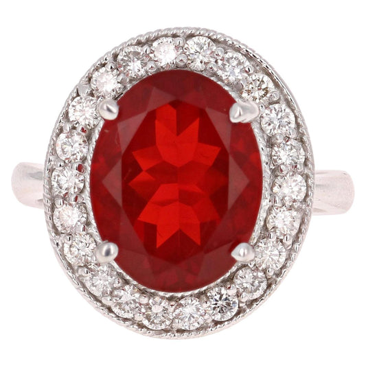 4.69 Carat Fire Opal Diamond 14 Karat White Gold Ring