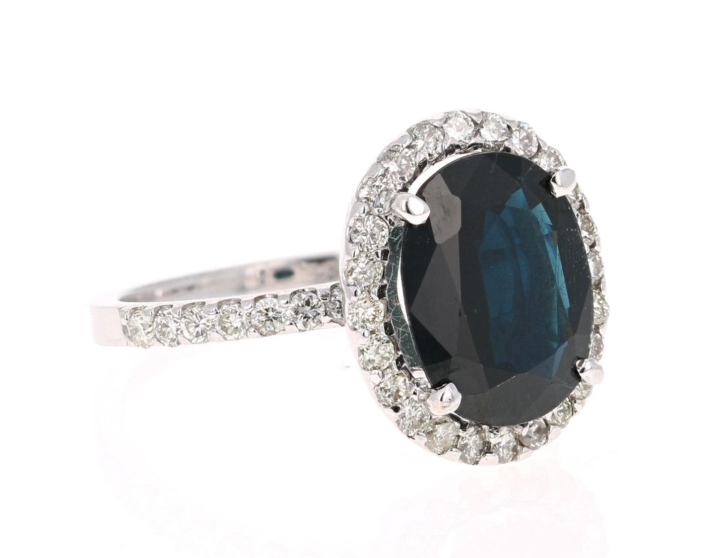 4.73 Carat Blue Sapphire Diamond 14 Karat White Gold Ring