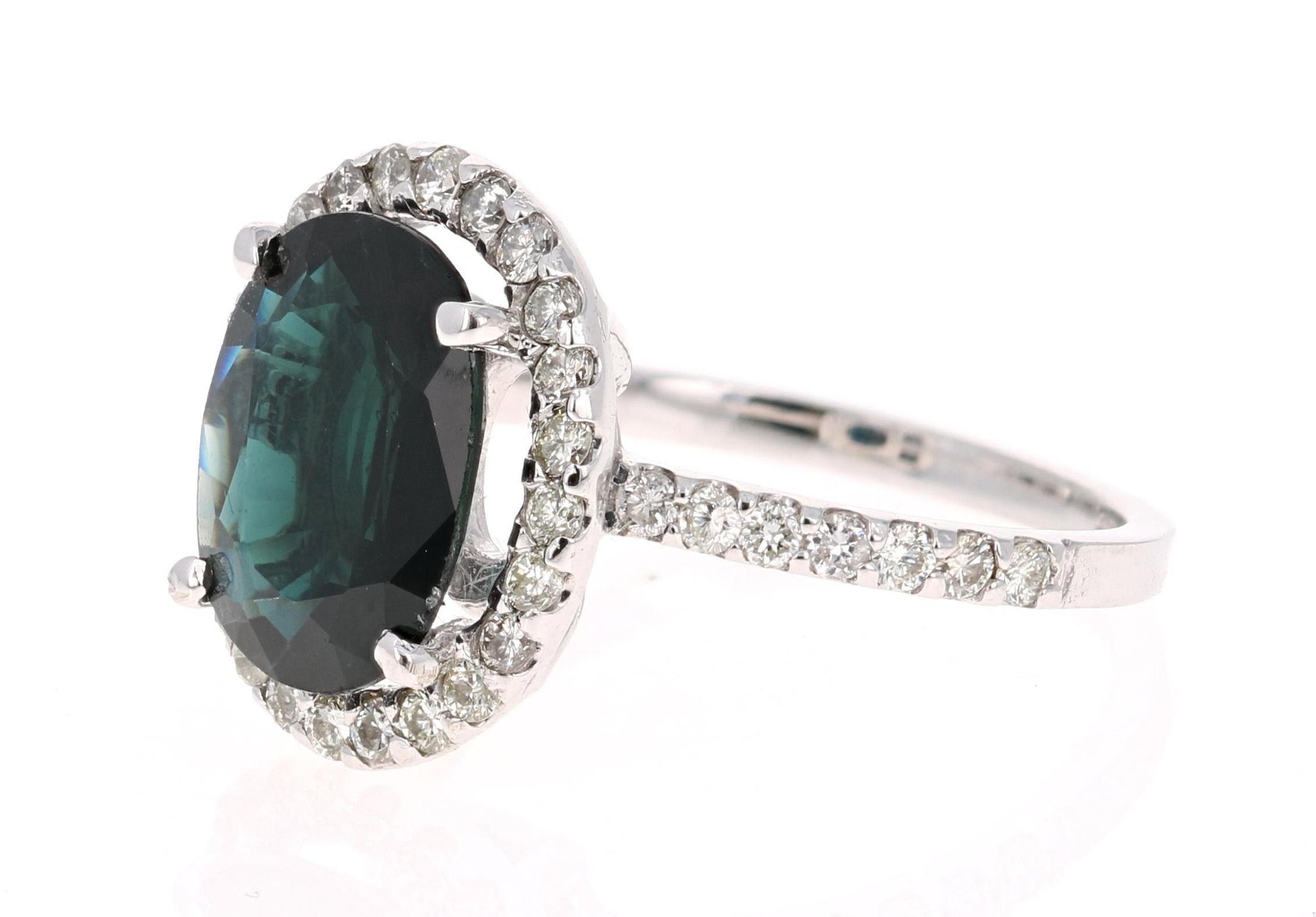 4.73 Carat Blue Sapphire Diamond 14 Karat White Gold Ring