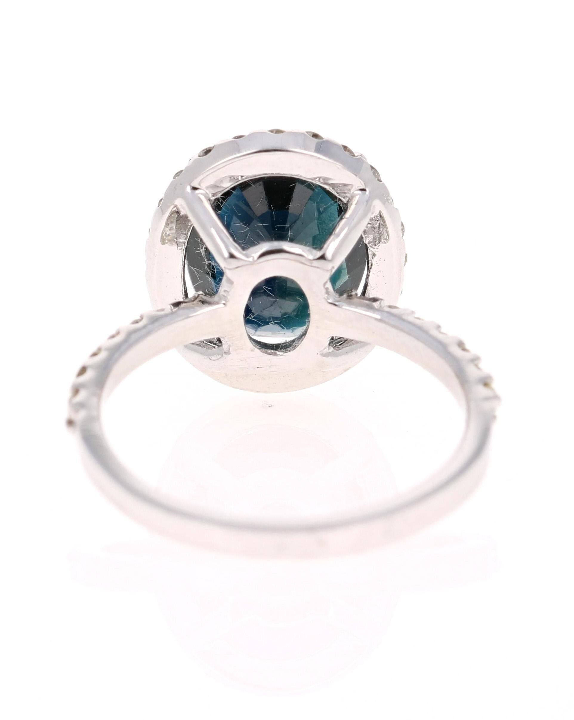 4.73 Carat Blue Sapphire Diamond 14 Karat White Gold Ring
