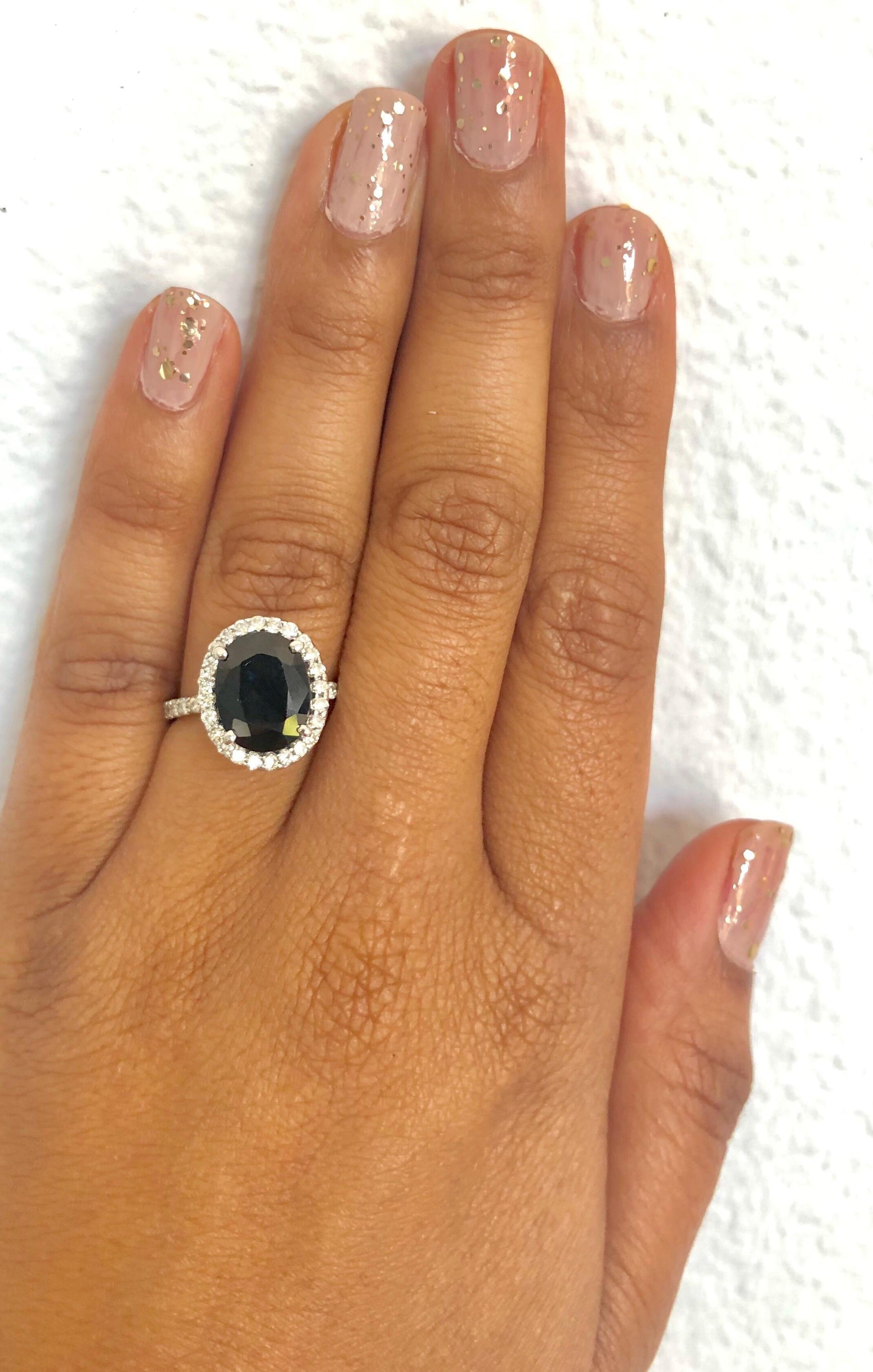 4.73 Carat Blue Sapphire Diamond 14 Karat White Gold Ring