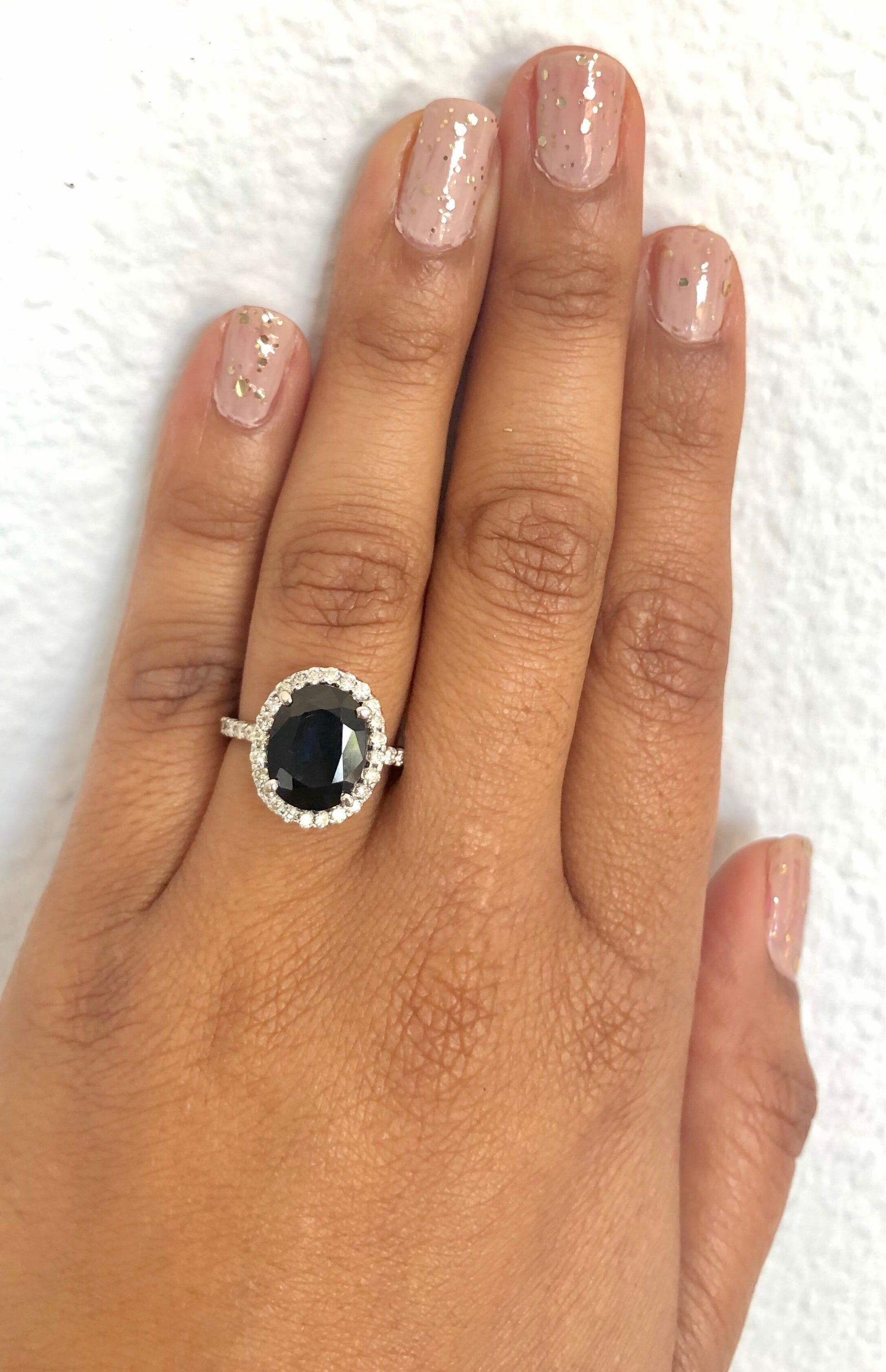 4.73 Carat Blue Sapphire Diamond 14 Karat White Gold Ring