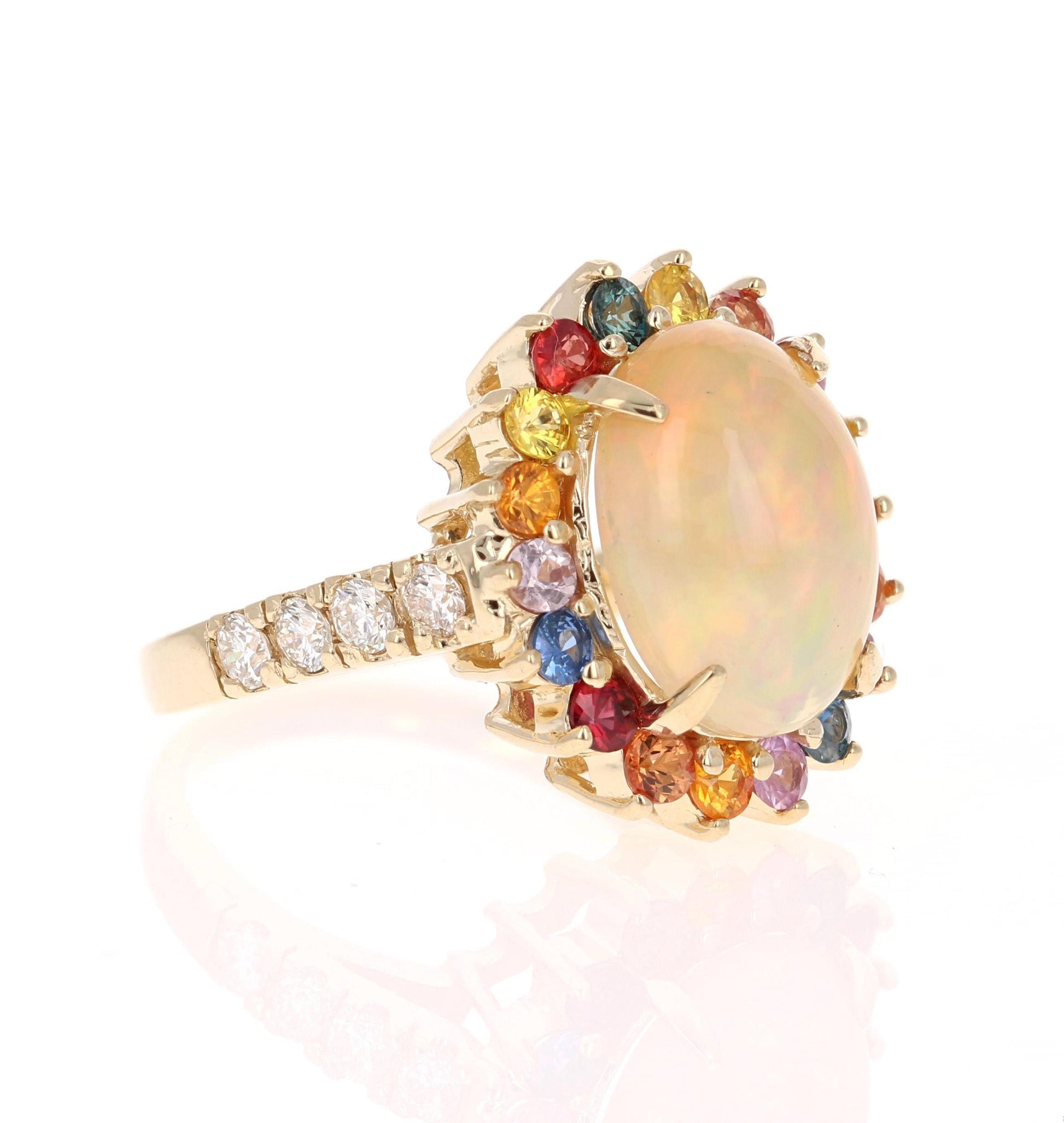4.74 Carat Opal Sapphire Diamond Yellow Gold Ring