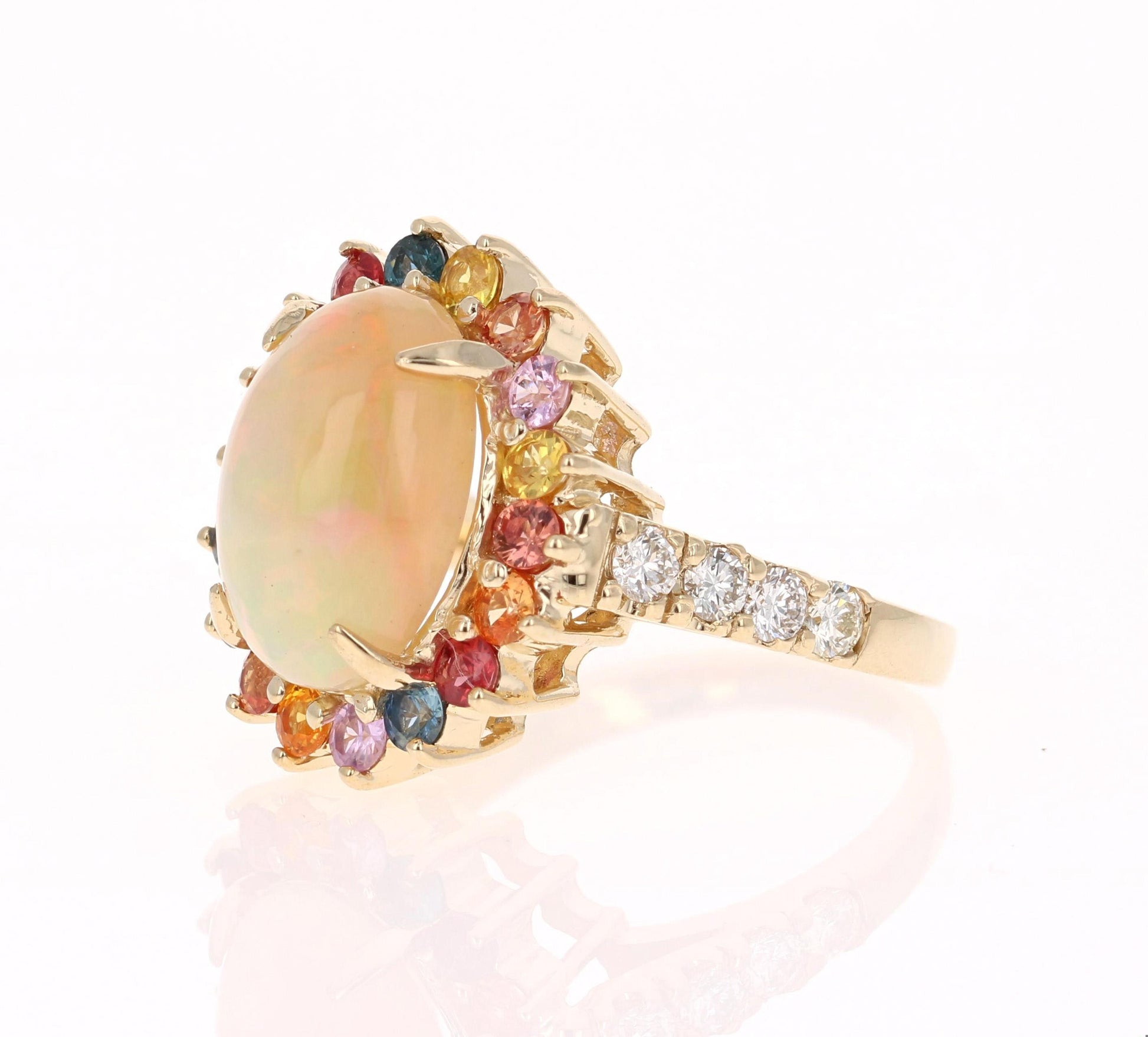 4.74 Carat Opal Sapphire Diamond Yellow Gold Ring