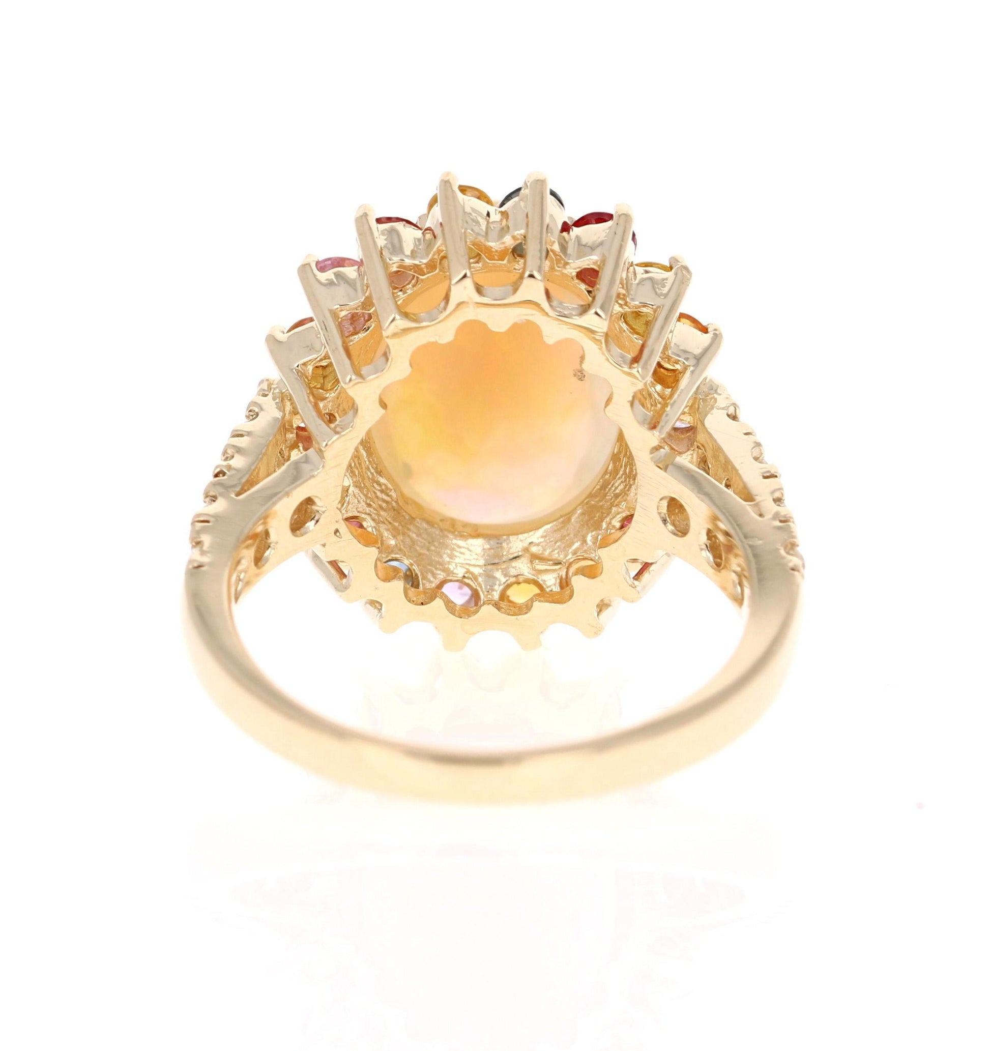 4.74 Carat Opal Sapphire Diamond Yellow Gold Ring