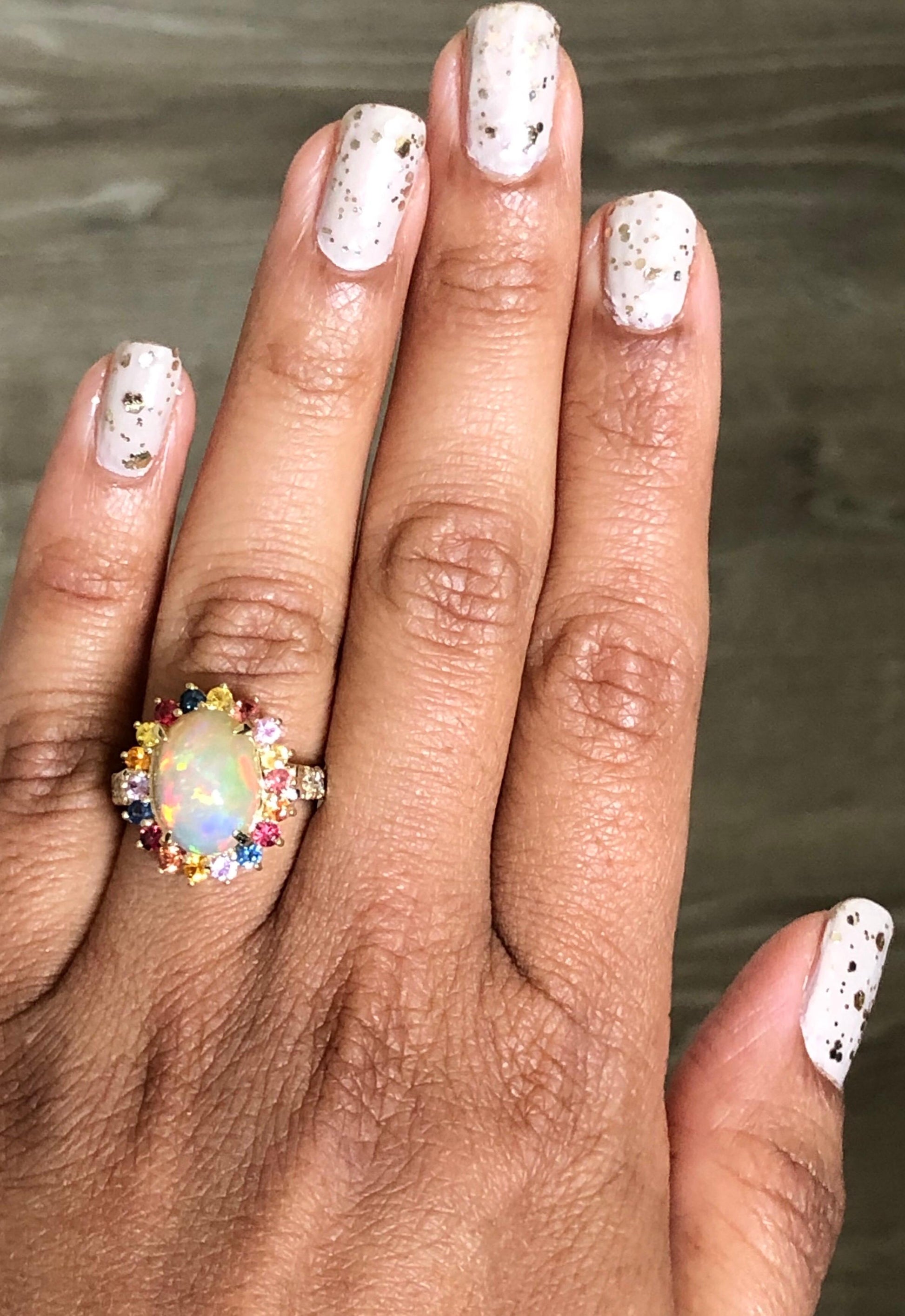 4.74 Carat Opal Sapphire Diamond Yellow Gold Ring