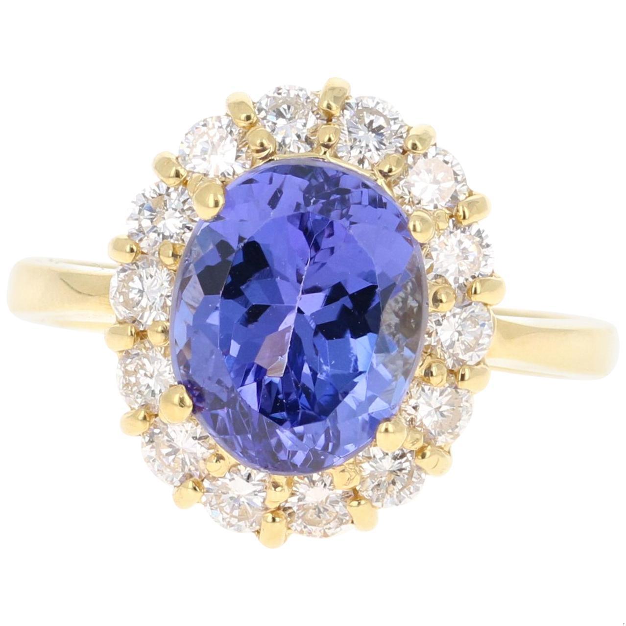 4.80 Carat Tanzanite Diamond 18 Karat Yellow Gold Cocktail Ring