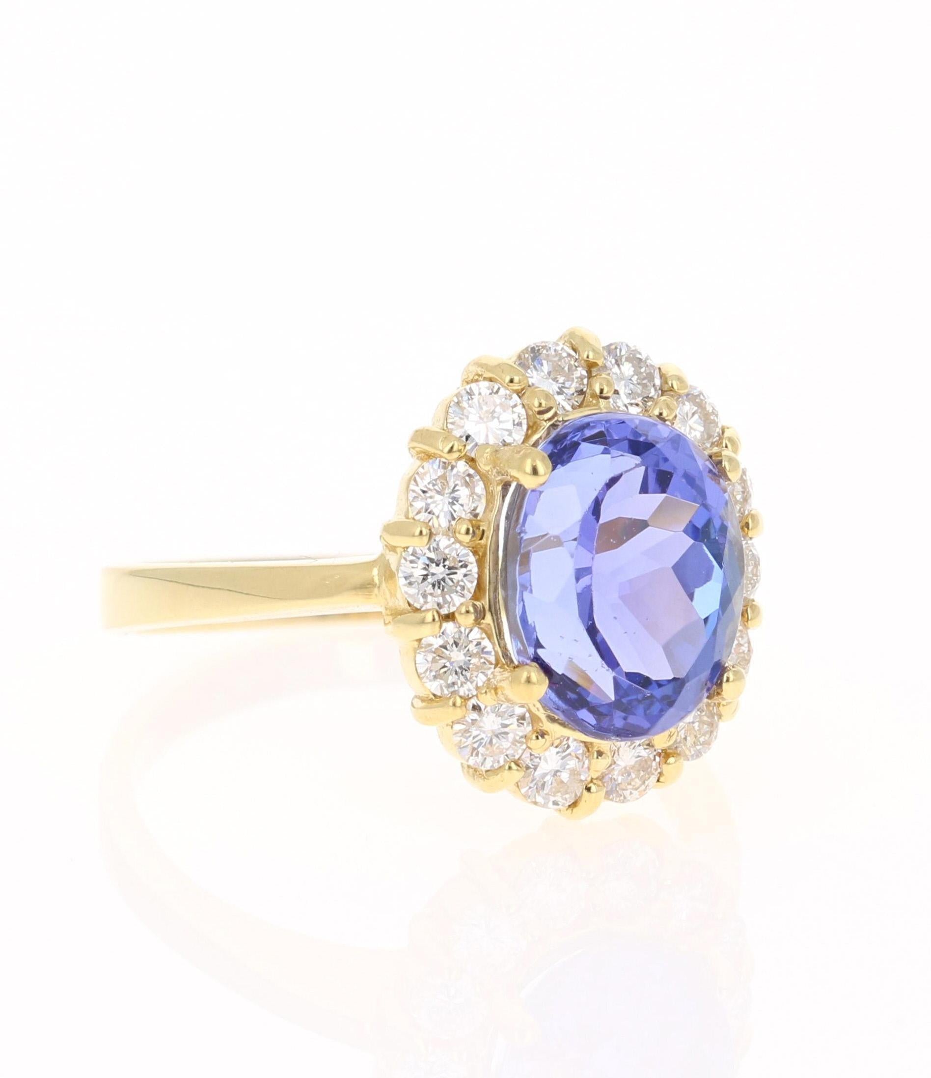 4.80 Carat Tanzanite Diamond 18 Karat Yellow Gold Cocktail Ring