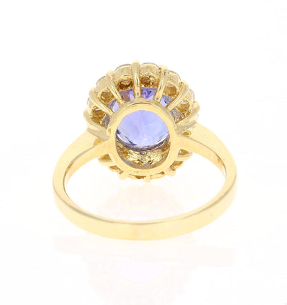 4.80 Carat Tanzanite Diamond 18 Karat Yellow Gold Cocktail Ring