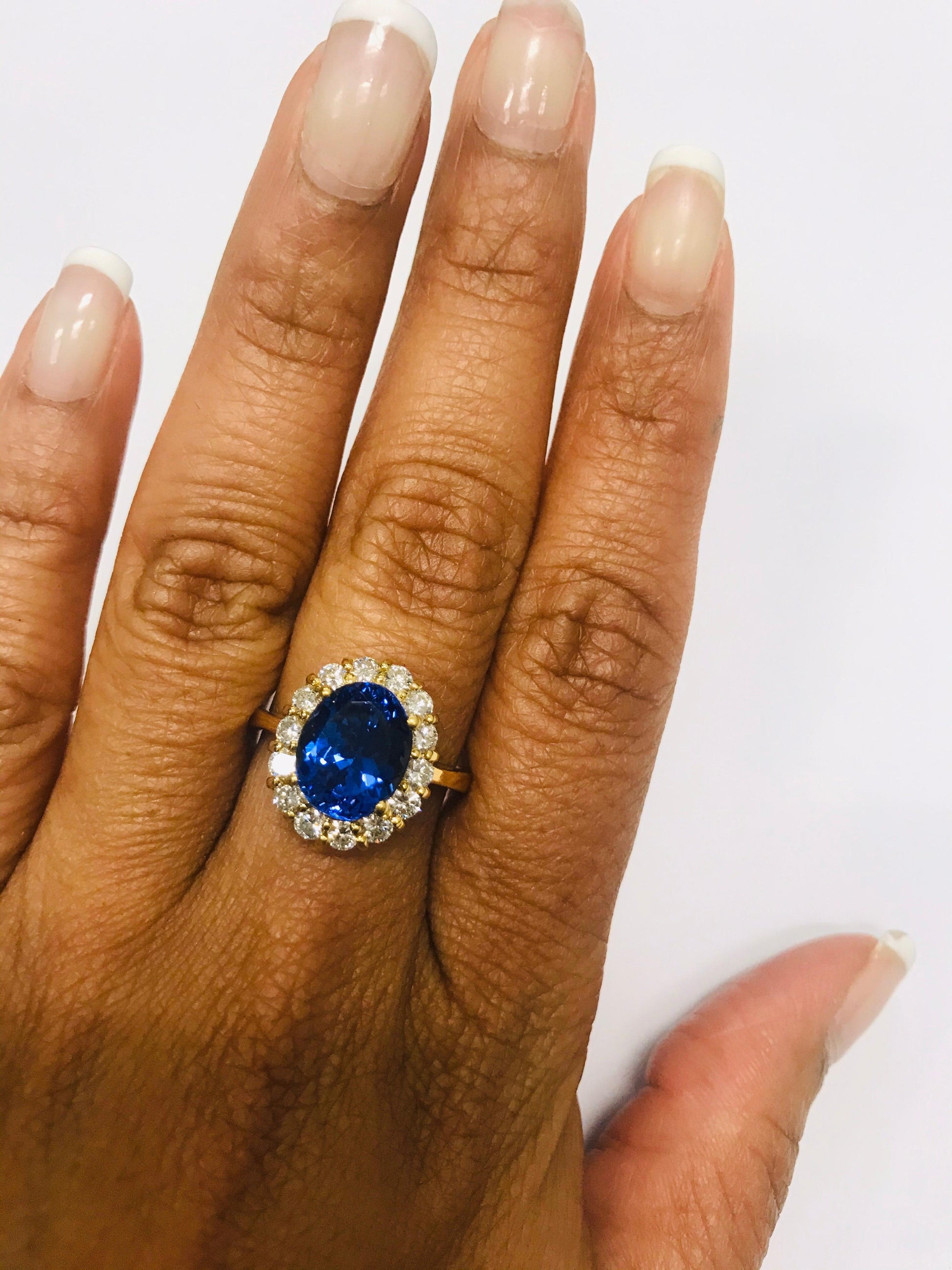 4.80 Carat Tanzanite Diamond 18 Karat Yellow Gold Cocktail Ring