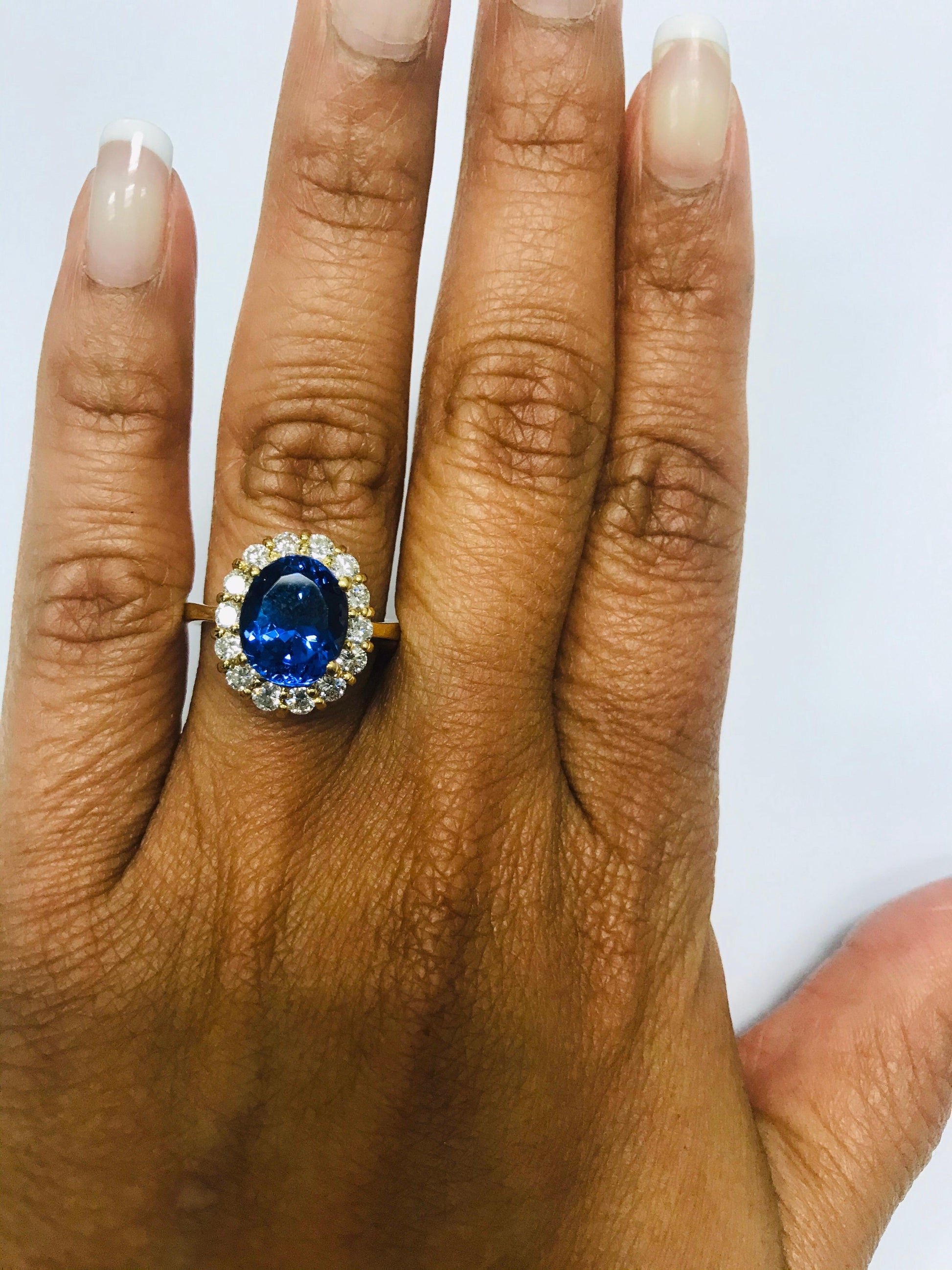 4.80 Carat Tanzanite Diamond 18 Karat Yellow Gold Cocktail Ring