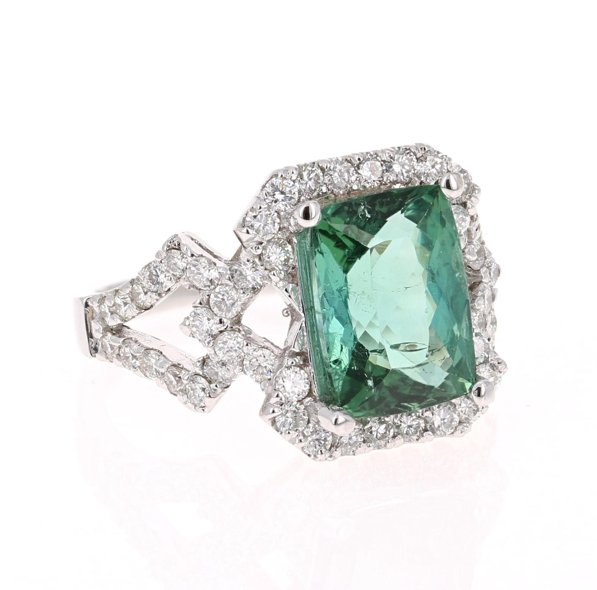 4.81 Carat Tourmaline Diamond 14 Karat White Gold Ring