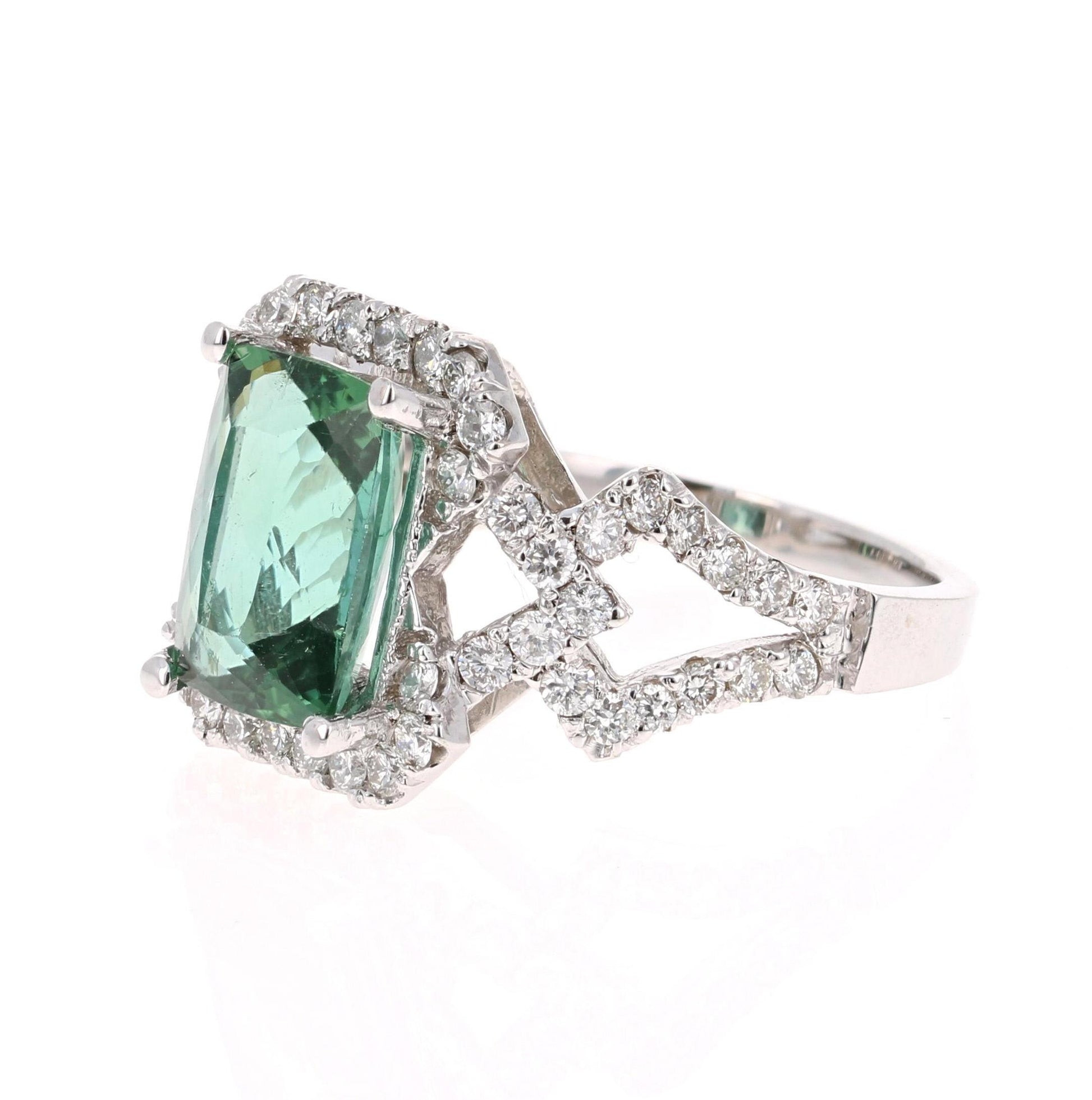 4.81 Carat Tourmaline Diamond 14 Karat White Gold Ring