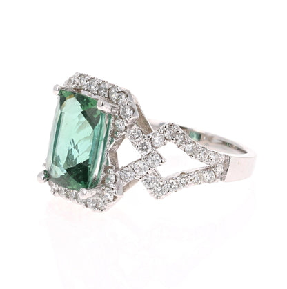 4.81 Carat Tourmaline Diamond 14 Karat White Gold Ring
