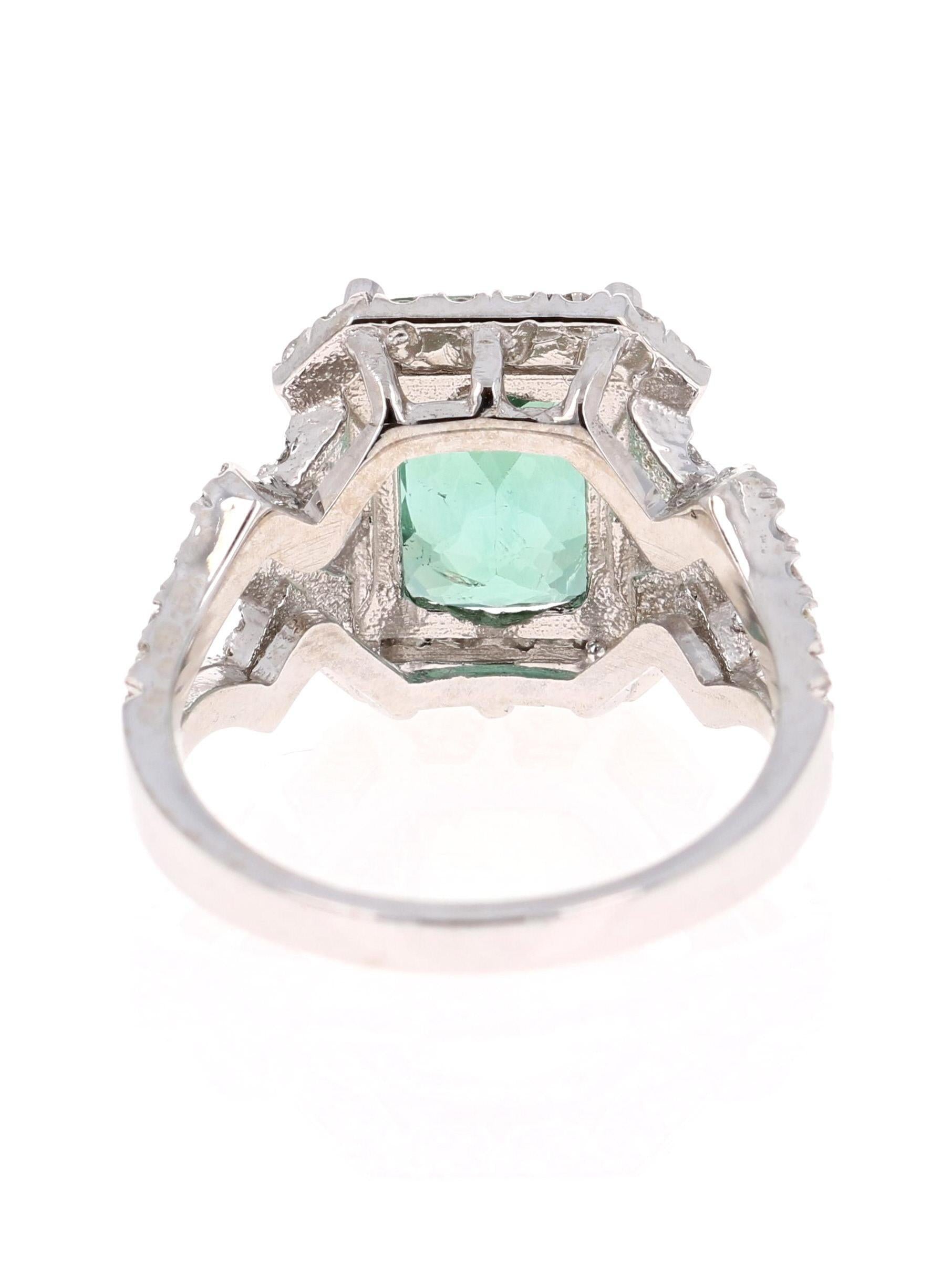 4.81 Carat Tourmaline Diamond 14 Karat White Gold Ring