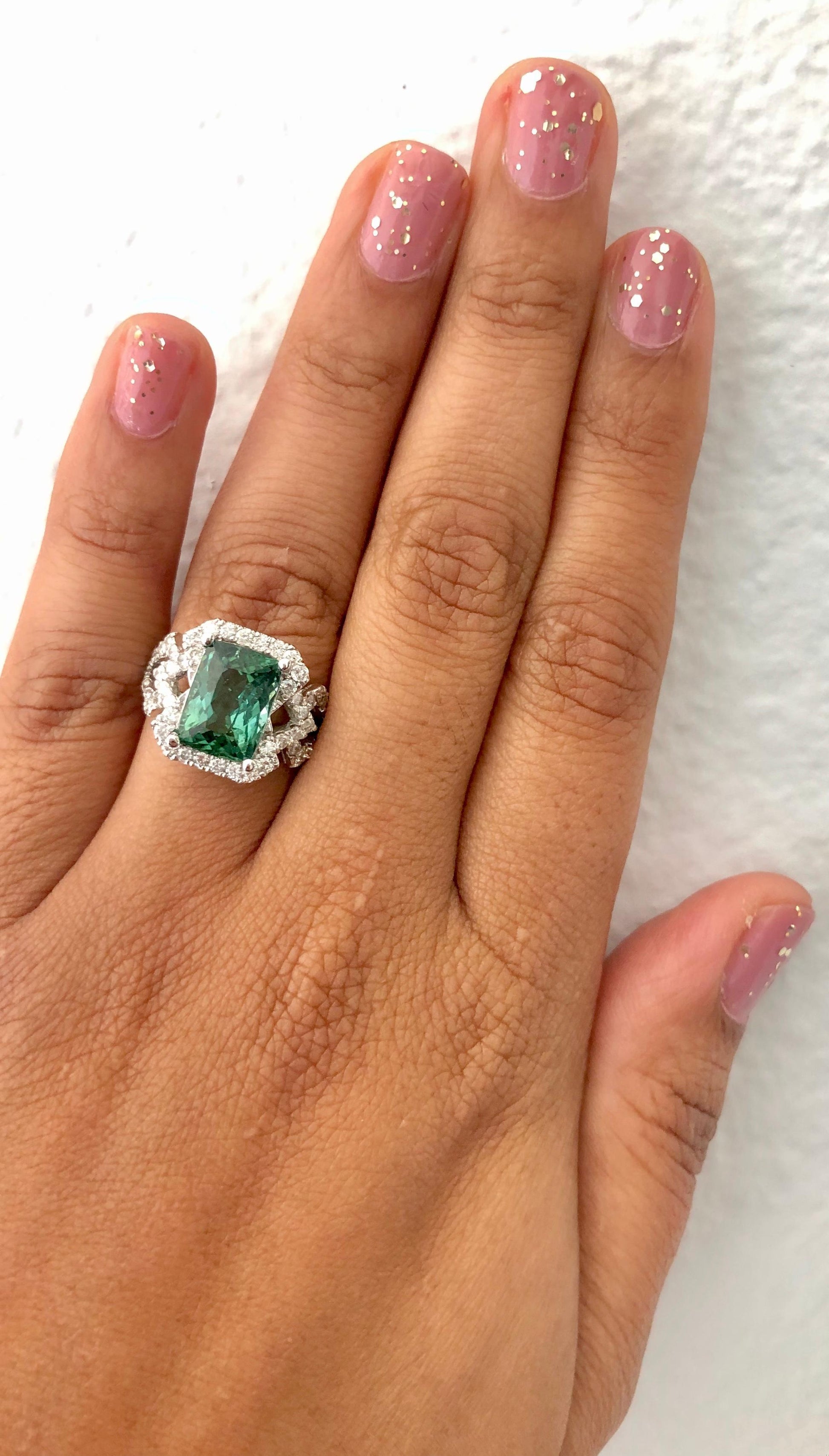 4.81 Carat Tourmaline Diamond 14 Karat White Gold Ring