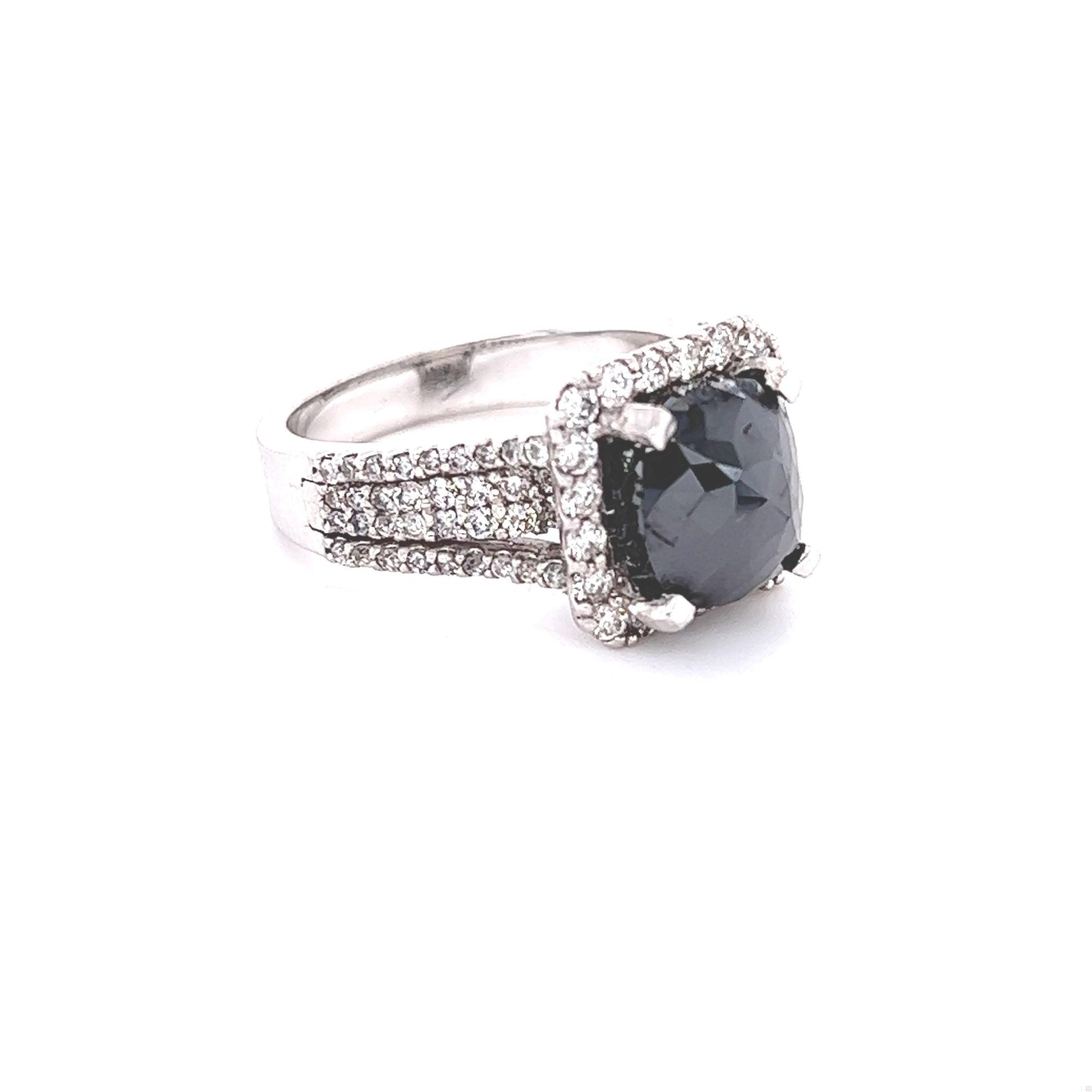 4.83 Carat Black White Diamond White Gold Engagement Ring