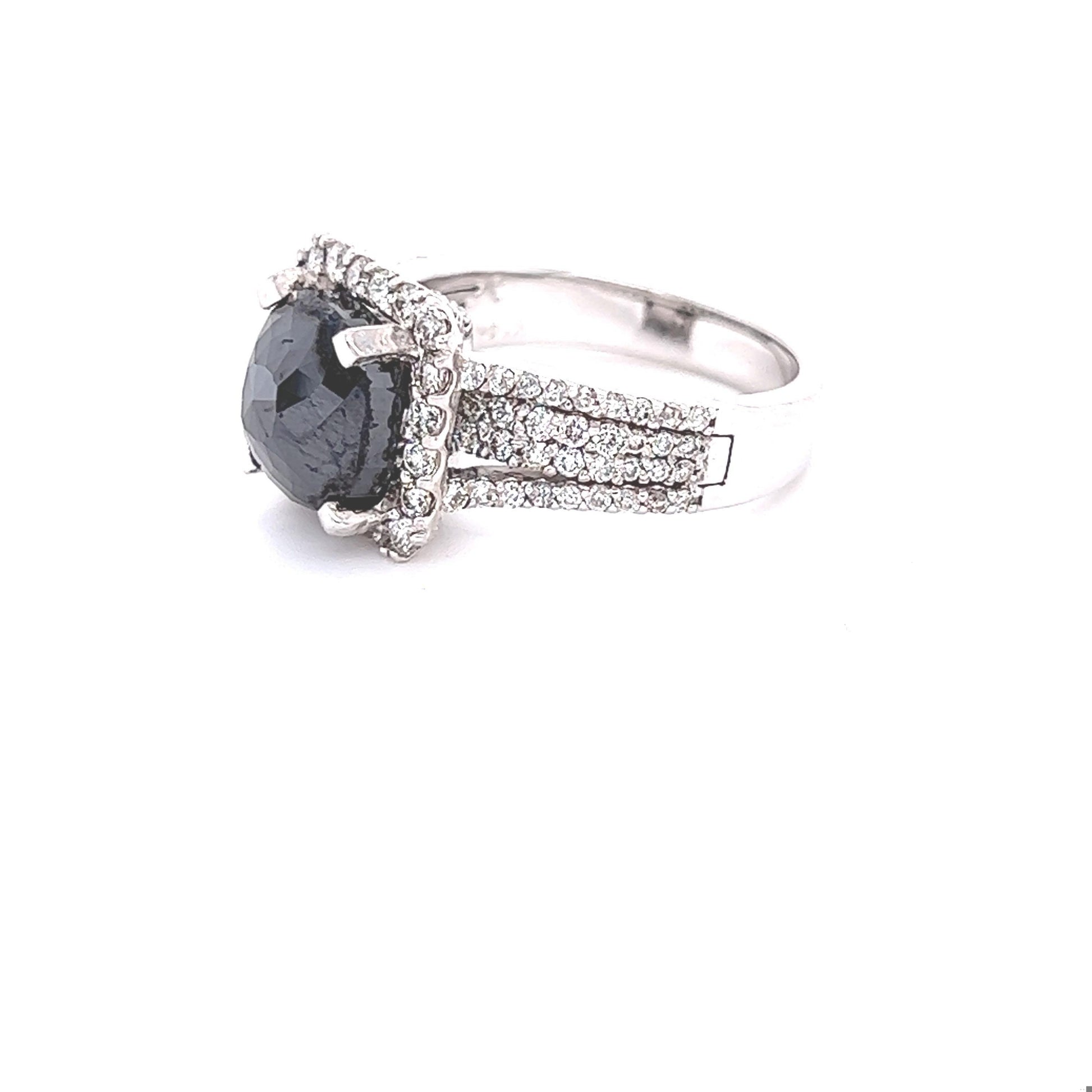 4.83 Carat Black White Diamond White Gold Engagement Ring