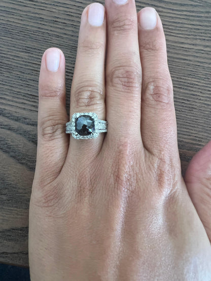 4.83 Carat Black White Diamond White Gold Engagement Ring