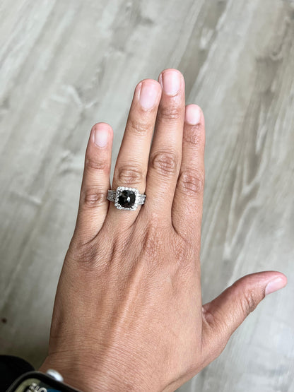 4.83 Carat Black White Diamond White Gold Engagement Ring