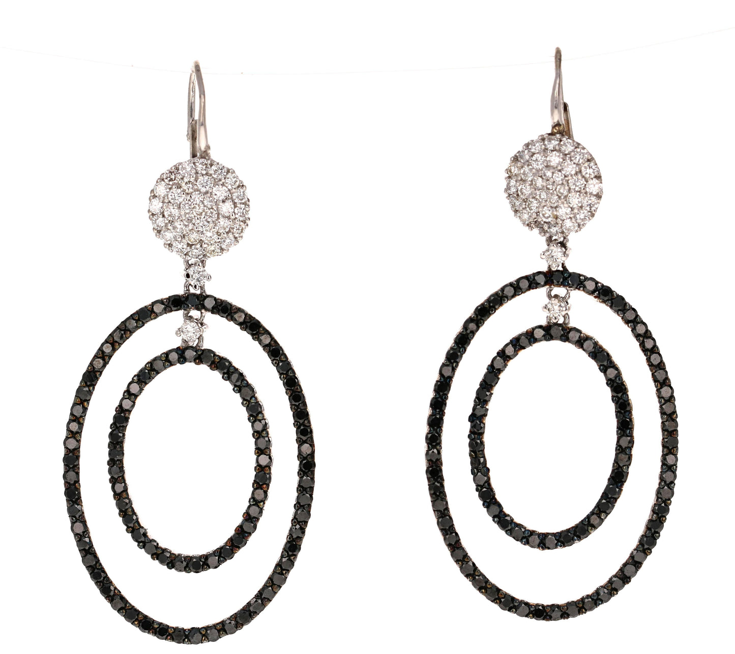 4.86 Carat Black Diamond 14 Karat White Gold Dangle Earrings